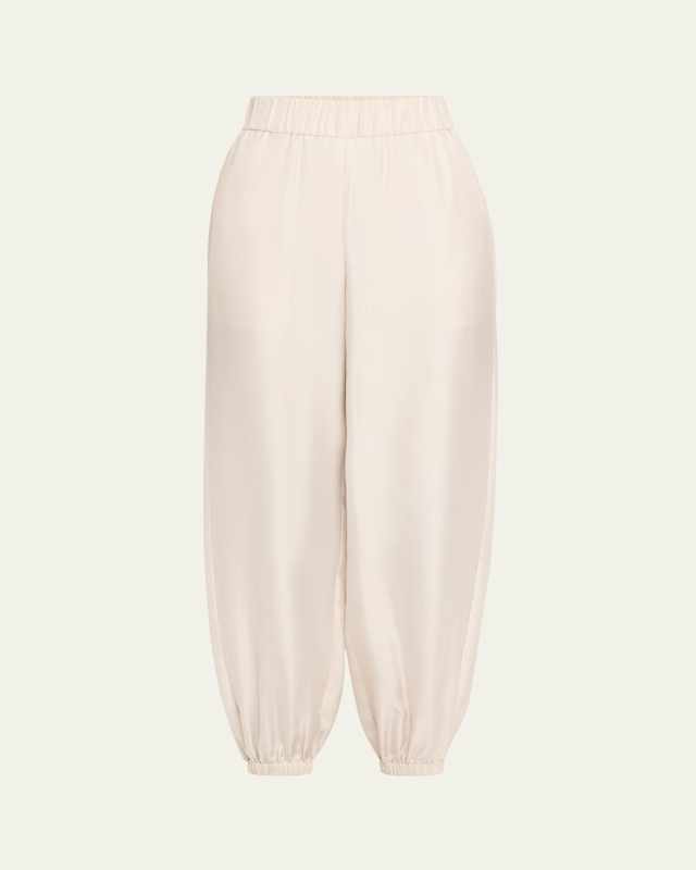 High-Rise Tapered Silk Twill Trousers